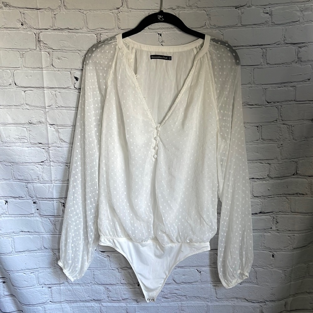 Abercrombie & Fitch Winter White Bodysuit With Blouse Top Size L